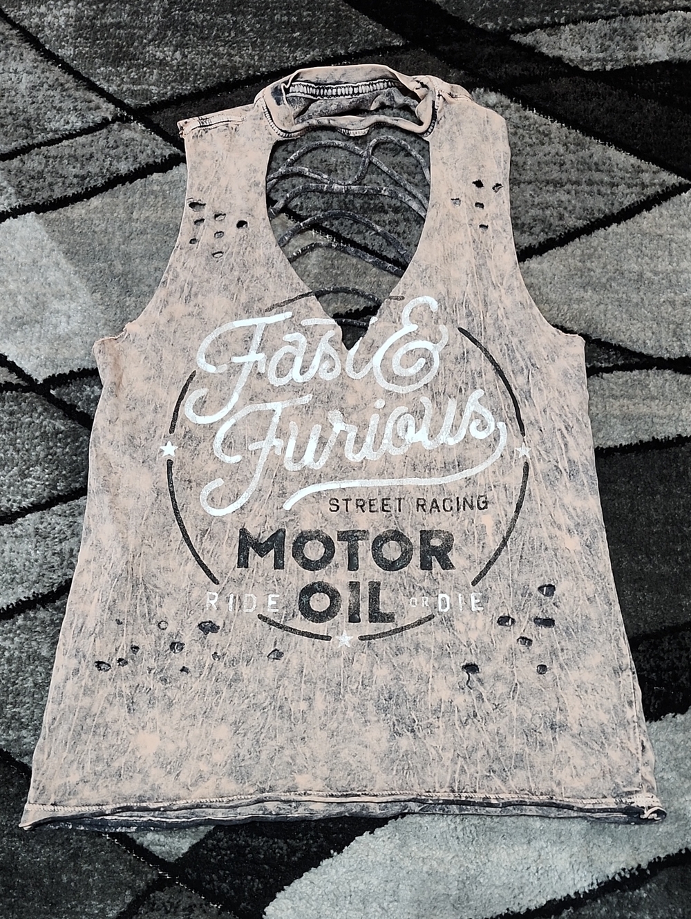 FAST & FURIOUS BY AFFLICTION DISTRESSED ACID-WASH CUT-OUT STREET RACING TANK-TOP